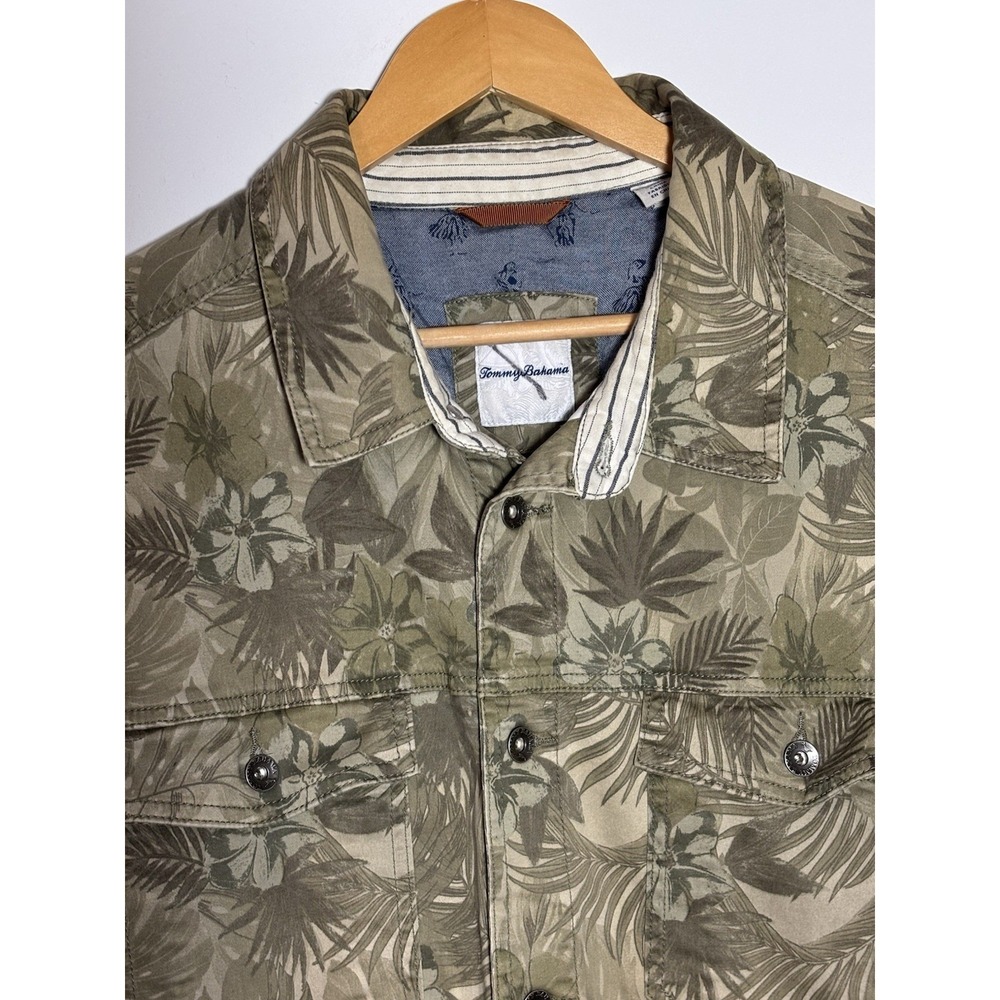 Tommy Bahama Mens XXLT Tea Leaf Camo Print Trucker Jacket Olive Green Safari - Picture 3 of 11